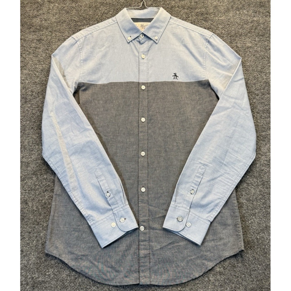 Original Penguin Men's Small Blue Gray Colorblock Oxford Button Down Shirt